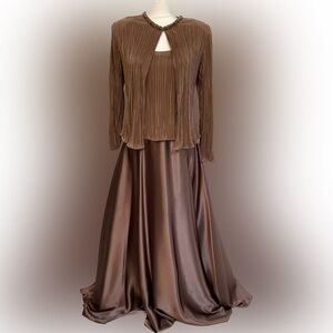 Cachet Chocolate Brown/Rust Ruffled Formal Dress w/Jacket 2 Piece Set